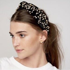 NWOT Lele Sadoughi black velvet knot mixed jewel embellished headband